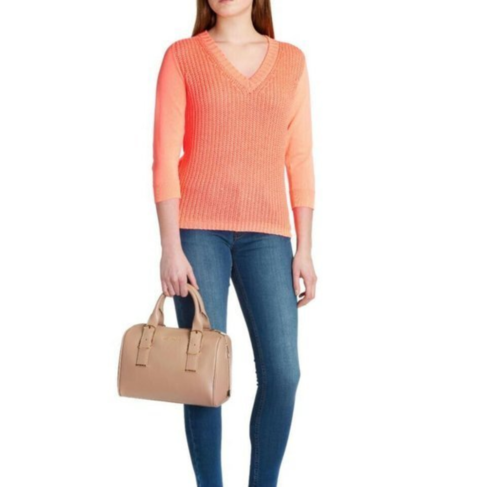 NWT Ted Baker Lills Mix Gauge‎ Bright Neon Orange Sweater Casual V-Neck Pullover